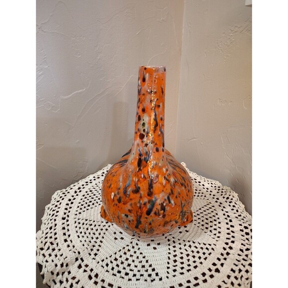 Handmade Speckled Duck Decanter Orange With Multicolor Spots Duck Collector - Picture 6 of 12